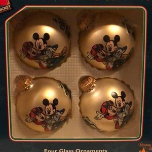 Mickey Mouse & Minnie Christmas Ornament Box of 4 Glass ornaments